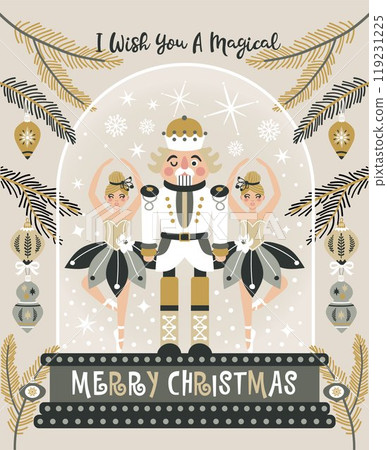 Merry Christmas, New Year set with Ballerina and Nutcracker. Christmas card toys Merry Christmas, New Year set with Ballerina and Nutcracker. Christmas card toys 119231225