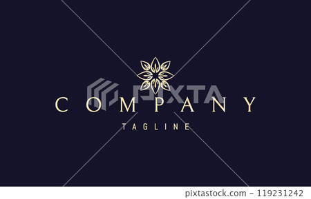 Vector golden logo with an abstract image of a floral pattern in a linear style. 119231242