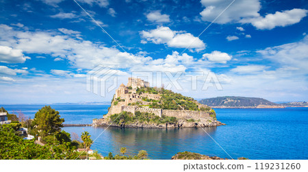 Aragonese Castle is most visited landmark near Ischia island, Italy 119231260