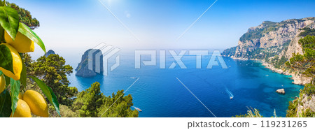 Panoramic collage with attractions of Capri Island, Italy 119231265