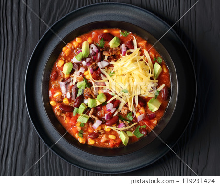 taco soup with kidney bean, corn, ground beef taco soup with kidney bean, corn, ground beef 119231424
