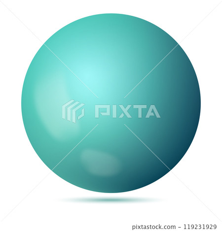Glass blue ball or precious pearl. Glossy realistic ball, 3D sphere. Abstract vector illustration highlighted on a white background. Big metal bubble with shadow 119231929