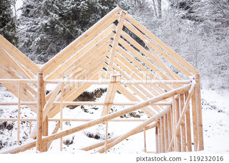 arrangement of the wooden frame of the house, winter arrangement of the wooden frame of the house, winter 119232016