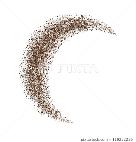Coffee ground speckles powder, cocoa top view. Grainy bean with particles textured stain. Brown chocolate dust. grains and granules shape 119232256