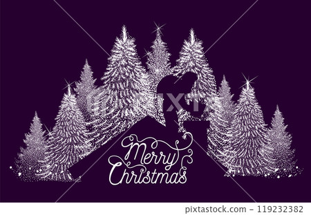 Santa puts a present down the chimney. Happy New Year . Christmas trees. hand drawing. Not AI, Vector illustrations. Santa puts a present down the chimney. Happy New Year . Christmas trees. hand drawing. Not AI, Vector illustrations. 119232382