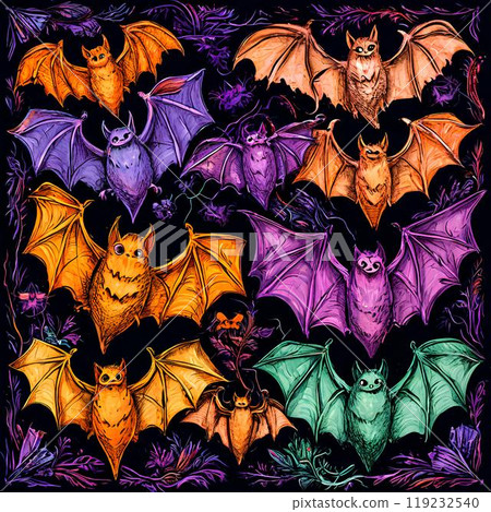 Halloween realism sketch of bats, background 119232540