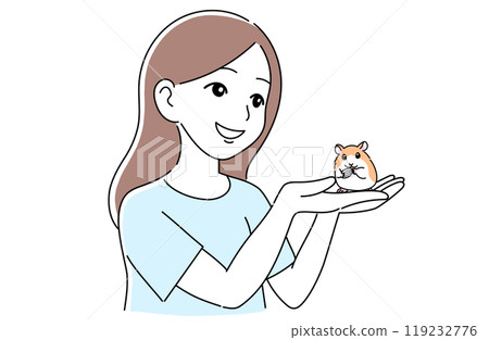 Woman holding a hamster in her hand Woman holding a hamster in her hand 119232776