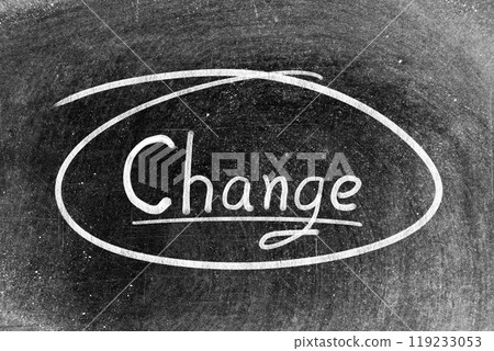 White chalk hand writing in word change and circle shape on blackboard background 119233053