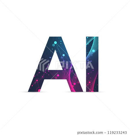 AI Banner Concept In The Digital Style. Generative Ideas Design Element For Internet Technology. Futuristic Technology Concept Artificial Intelligence. 119233243