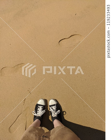 Sandy beach and shoes Sandy beach and shoes 119233493