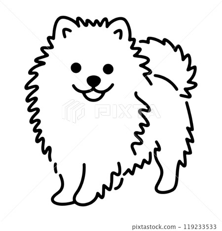Cute Pomeranian puppy hand drawn line illustration, cut out on transparent background Cute Pomeranian puppy hand drawn line illustration, cut out on transparent background 119233533