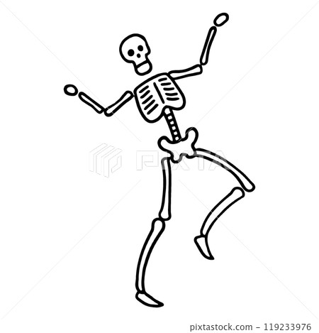 Hand-drawn line drawing of a skeleton in a comical pose, cut out on a transparent background Hand-drawn line drawing of a skeleton in a comical pose, cut out on a transparent background 119233976