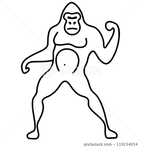 Simple and surreal line drawing of a gorilla, cut out on transparent background Simple and surreal line drawing of a gorilla, cut out on transparent background 119234054