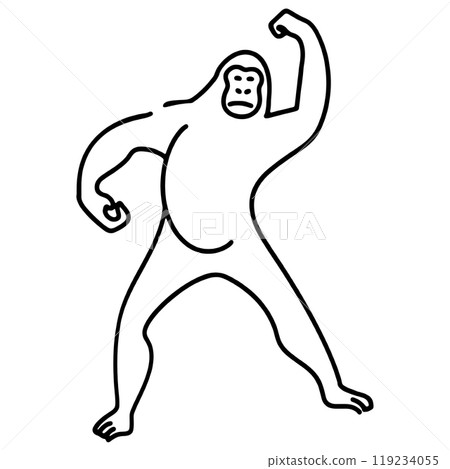 大猩猩的簡單超現實的線條畫插圖，透明背景上的切口 119234055