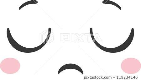 This illustration features a minimalistic sad face with closed eyes and pink cheeks set against a plain white backdrop conveying a feeling of disappointment and cuteness 119234140