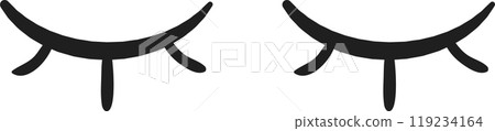 A clean and minimalistic black eyelash design appears on a white backdrop embodying modern aesthetic sensibilities and simplicity in art 119234164