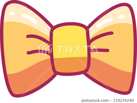 A vibrant cartoon style bow tie showcases a yellow center with orange gradient ends. This fun accessory is perfect for festive events or playful outfits 119234240
