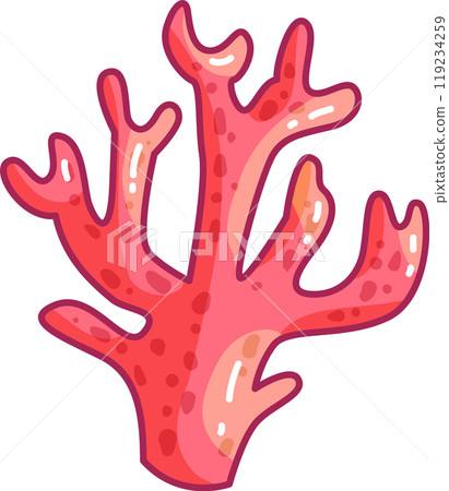 A vivid coral formation showcasing intricate branches coexisting amidst colorful marine life under clear blue waters illuminated by sunlight 119234259