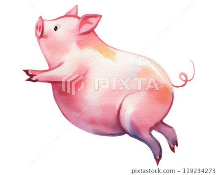 粉紅色小豬的彩色插圖，透明背景的切口 119234273