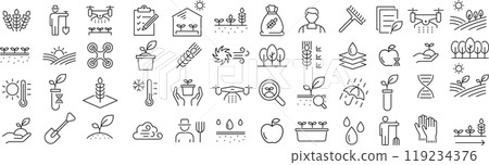 單色農業線描圖示向量中設置 單色農業線描圖示向量中設置 119234376