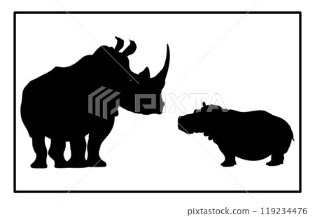 Silhouette of rhinos and baby rhinoceros, Hippo Illustration, Minimalist Logo 119234476