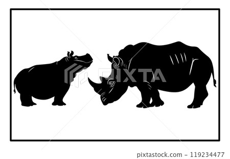 Silhouette of rhinos and baby rhinoceros, Hippo Illustration, Minimalist Logo 119234477