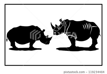 Silhouette of rhinos and baby rhinoceros, Hippo Illustration, Minimalist Logo Silhouette of rhinos and baby rhinoceros, Hippo Illustration, Minimalist Logo 119234484