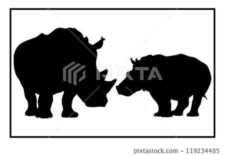 Silhouette of rhinos and baby rhinoceros, Hippo Illustration, Minimalist Logo 119234485