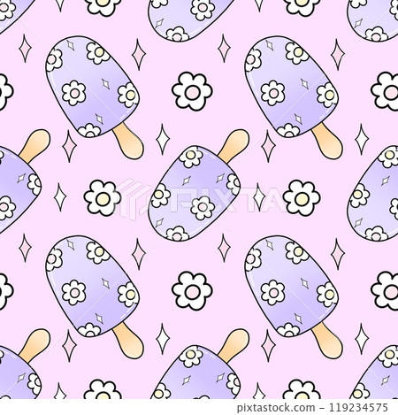 Groovy retro ice cream seamless pattern. For fabric, packaging paper, scrapbooking. 119234575