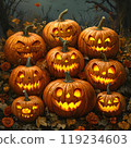 Halloween hyperrealism pumpkins with grin 119234603