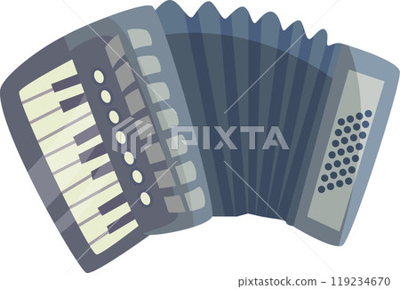 This illustration features an accordion with visible keys and buttons highlighting its bellows. The colorful design emphasizes the musical instruments unique form This illustration features an accordion with visible keys and buttons highlighting its bellows. The colorful design emphasizes the musical instruments unique form 119234670