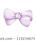 Watercolor purple ribbon bow illustration for valentine, christmas, birthday, nursery, baby shower decorations and celebration on white background. 119234673