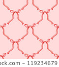 Watercolor seamless pattern red bows. Watercolor red ribbon bow illustration for valentine, christmas, birthday, nursery. Aesthetic watercolor illustration.  For fabric, packaging paper, scrapbooking. 119234679