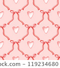 Watercolor seamless pattern red bows. Watercolor red ribbon bow illustration for valentine, christmas, birthday, nursery. Aesthetic watercolor illustration.  For fabric, packaging paper, scrapbooking. 119234680