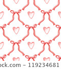 Watercolor seamless pattern red bows. Watercolor red ribbon bow illustration for valentine, christmas, birthday, nursery. Aesthetic watercolor illustration.  For fabric, packaging paper, scrapbooking. 119234681