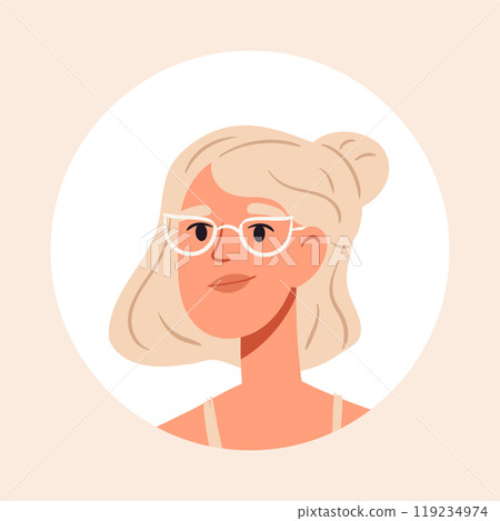Beautiful girl avatar. Woman portrait, stunning woman face, young lady flat vector illustration. Cute female character portrait Beautiful girl avatar. Woman portrait, stunning woman face, young lady flat vector illustration. Cute female character portrait 119234974