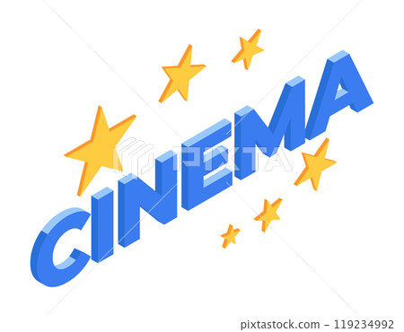 Isometric cinema lettering. Movie theatre, film distribution concept 3d vector illustration. Cinema movie inscription Isometric cinema lettering. Movie theatre, film distribution concept 3d vector illustration. Cinema movie inscription 119234992