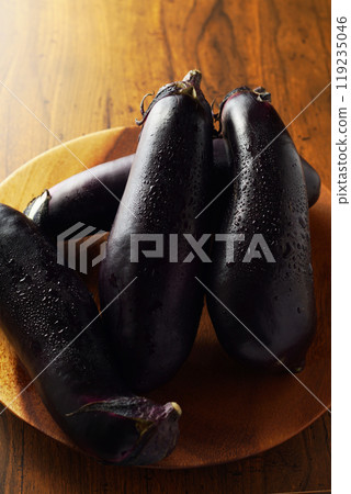 Eggplant served in a wooden dish Eggplant served in a wooden dish 119235046