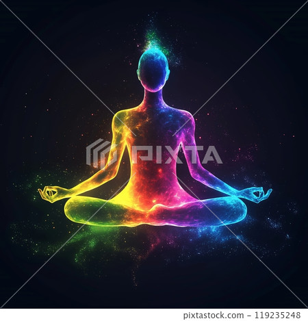 Glowing human in lotus yoga pose 119235248