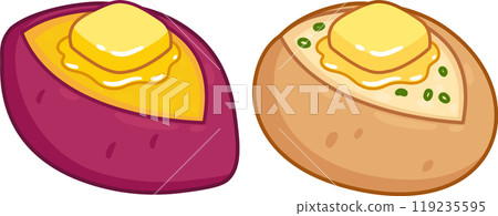 Baked potato and sweet potato with butter 119235595