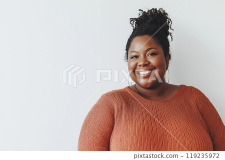 Happy overweight black woman 119235972