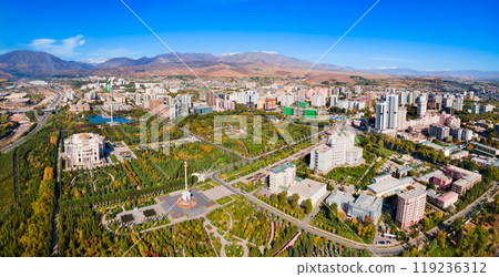 Dushanbe city aerial panoramic view in Tajikistan 119236312