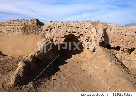Ancient Penjikent ruins aerial panoramic view, Tajikistan Ancient Penjikent ruins aerial panoramic view, Tajikistan 119236325