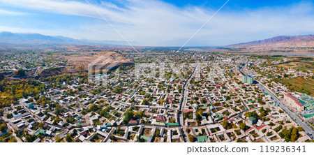 Penjikent city aerial panoramic view in Tajikistan 119236341
