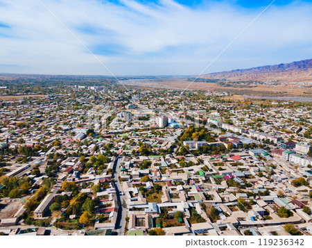 Penjikent city aerial panoramic view in Tajikistan 119236342