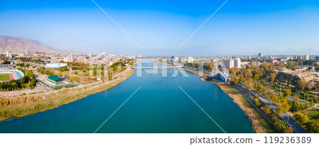 Khujand city aerial panoramic view in Tajikistan 119236389