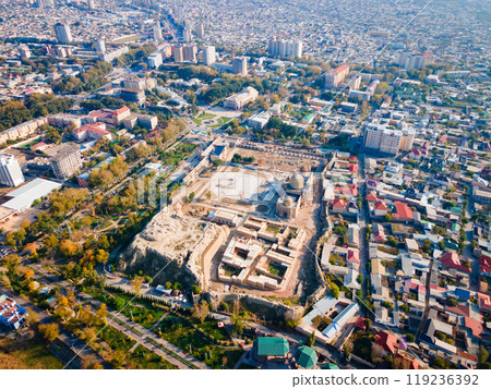 Khujand city aerial panoramic view in Tajikistan 119236392