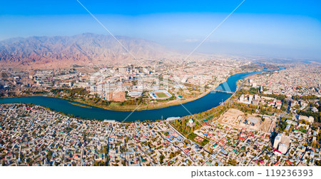 Khujand city aerial panoramic view in Tajikistan Khujand city aerial panoramic view in Tajikistan 119236393