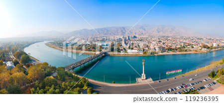 Khujand city aerial panoramic view in Tajikistan 119236395