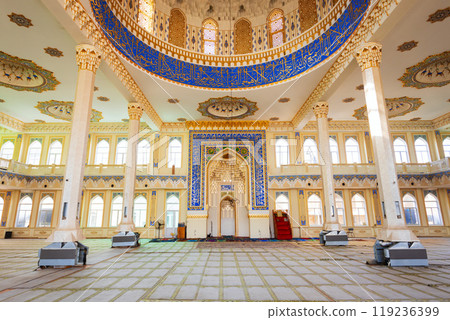 Masjidi Jami Central Mosque interior in Khujand, Tajikistan Masjidi Jami Central Mosque interior in Khujand, Tajikistan 119236399